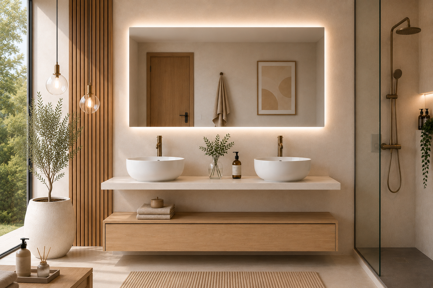 Mueble de baño suspendido modulo estepa/encimera blanco CERDEÑA
