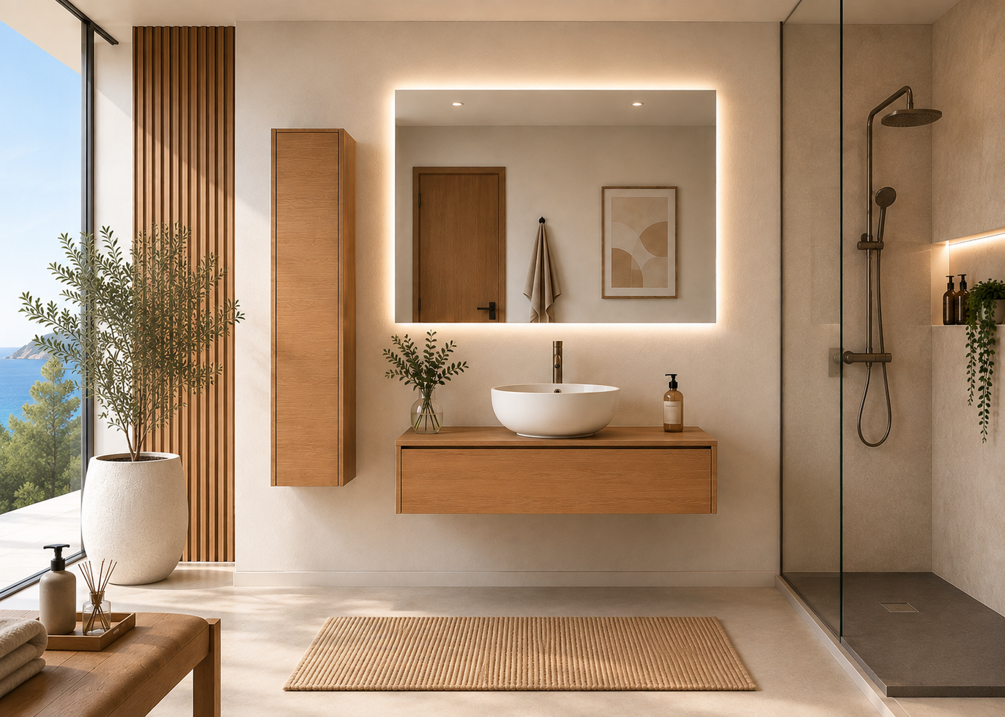 Mueble de baño con lavabo sobre encimera color estepa FORMENTERA